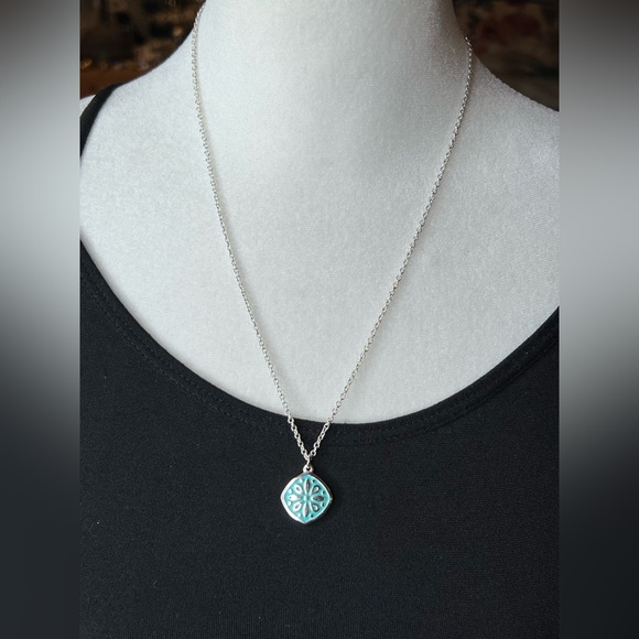 Premier Designs Jewelry - Premier Silver Necklace with Reversible Teal and Silver Pendant